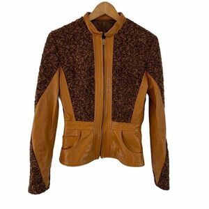 J Andral Leather and Tweed Jacket